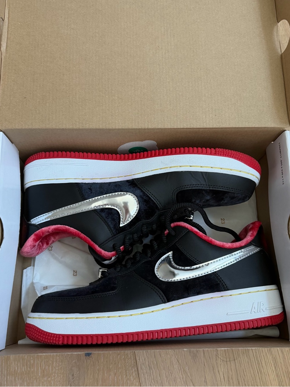 Nike Low-Top Air Force 1s Sneakers Black Silver Red (Worn Once and NOT CREASED)
